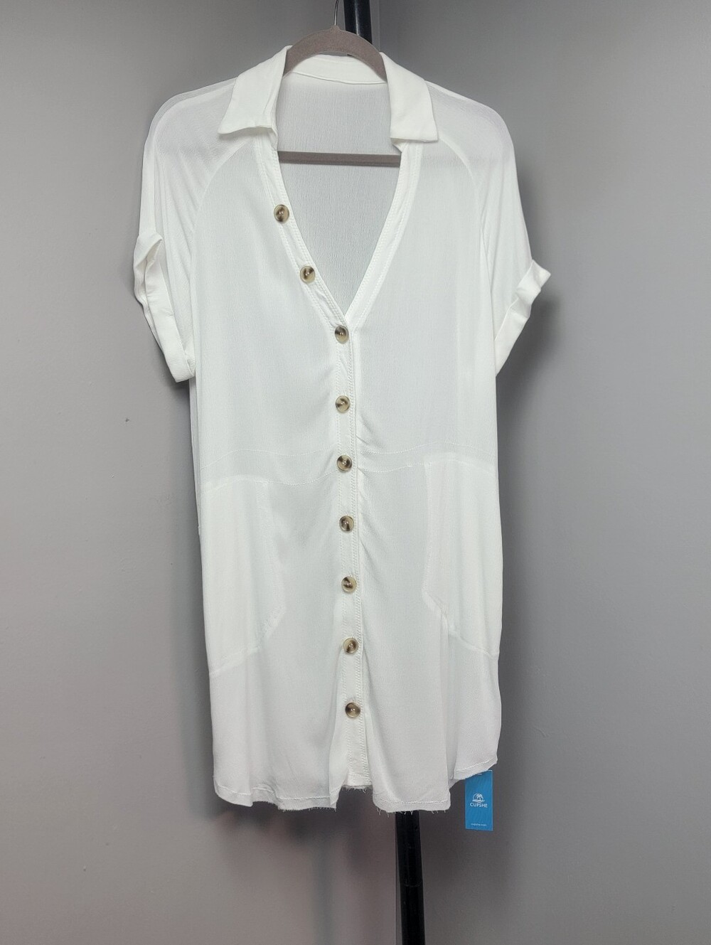 White Button-Front Womens S Top Dress Beachi Everiday Lightweight Buttons Style